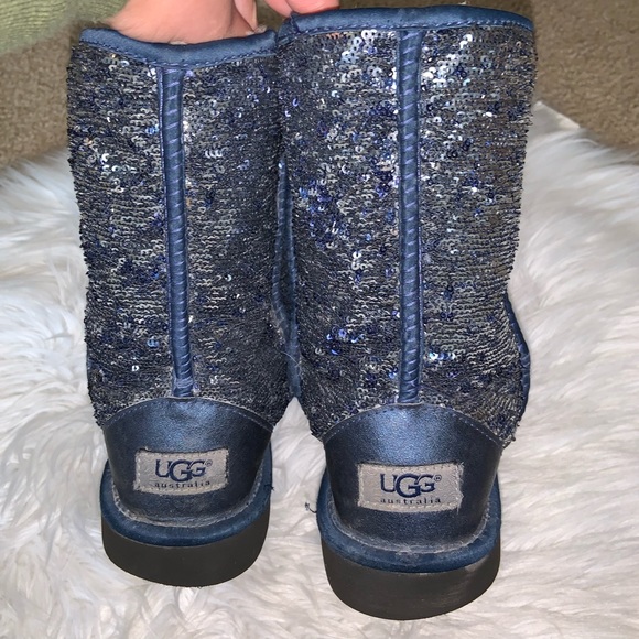UGG Sequin Blue Classic Short Boots Size 8 - Picture 7 of 11